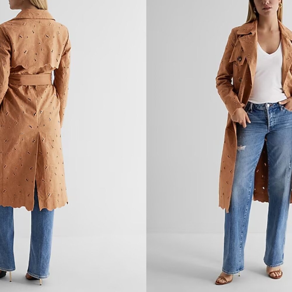 Express Floral Cutout Belted Trench Coat